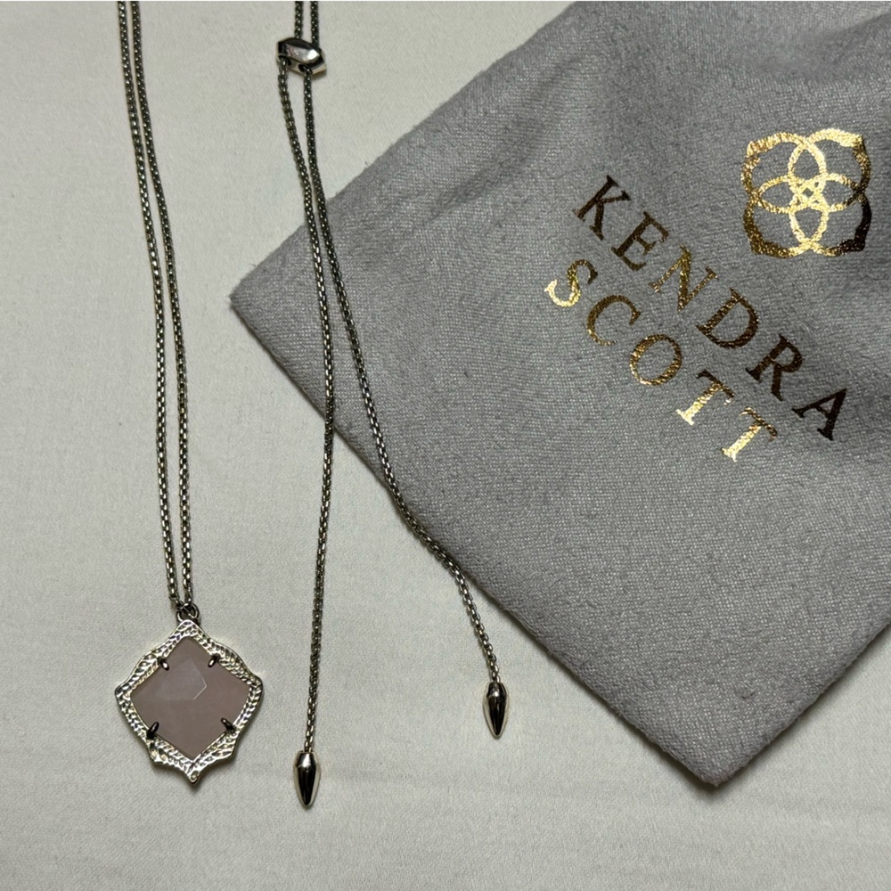 Kendra Scott Silver Necklace with Rose Quartz Pendant